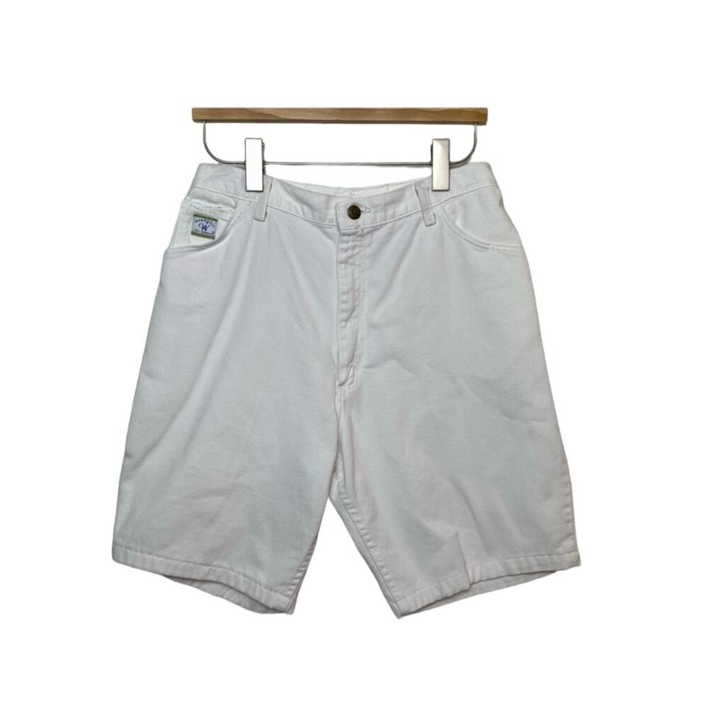 Vintage 90s Wrangler High Rise White Jean Shorts 29 High Waisted Mom Long Length